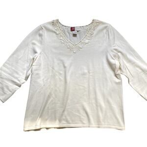 Vintage 90s Button Lace Cottage Cream Knit Top Boho Y2K Dainty Coquette Feminine